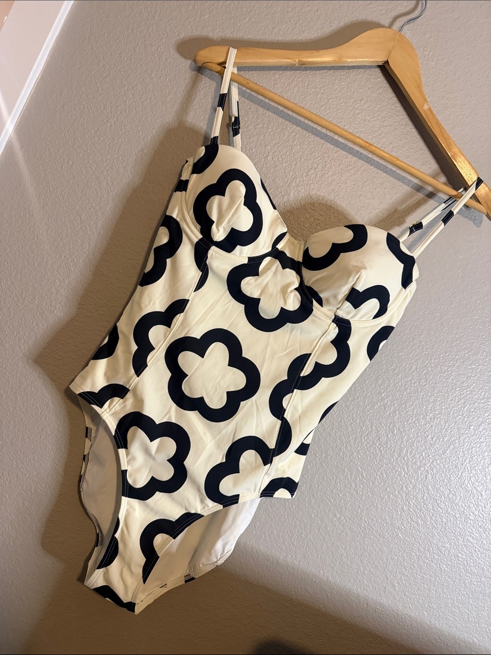 Tory Burch Cream and Black Floral Motif One-Piece Swimsuit